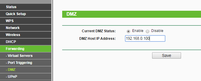 DMZ host configuration